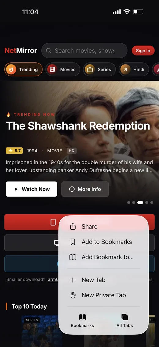 Safari share menu open on net27.cc.